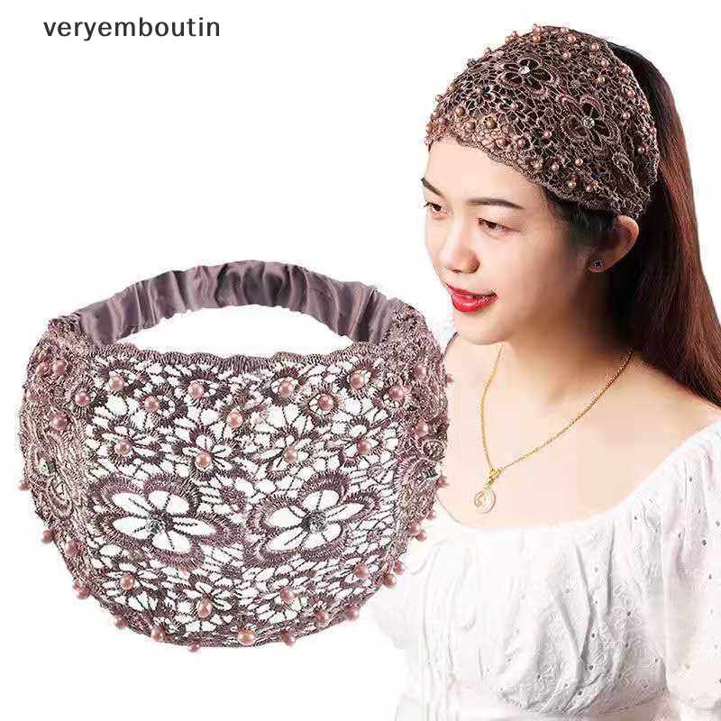 Băng Đô Ren Mỏng Vành Rộng Thoáng Khí Thêu Họa Tiết Đính Ngọc Trai Thời Trang Cho Nữ