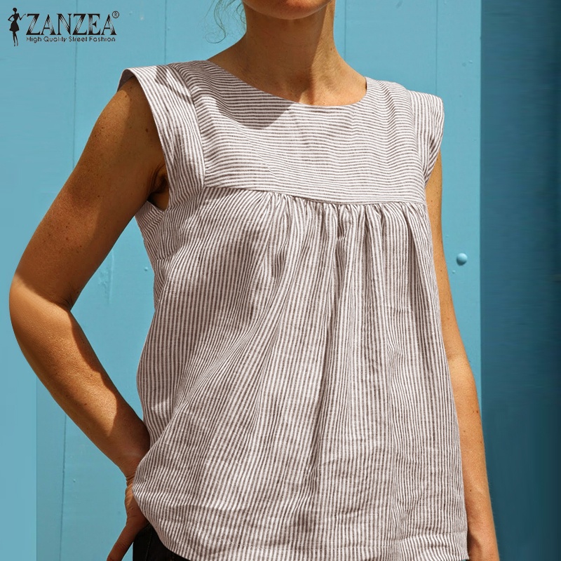 Zanzea Áo Tank Top Không Tay Họa Tiết Sọc Thời Trang Dành Cho Nữ