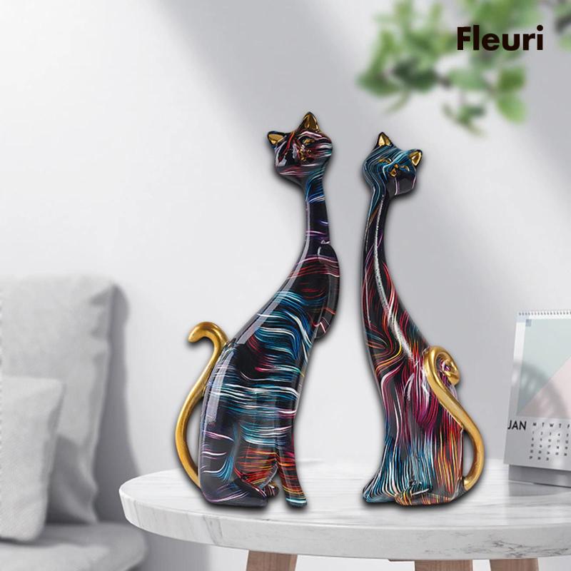 Set 2 Tượng Mèo Bằng Nhựa Resin Trang Trí Phòng Khách