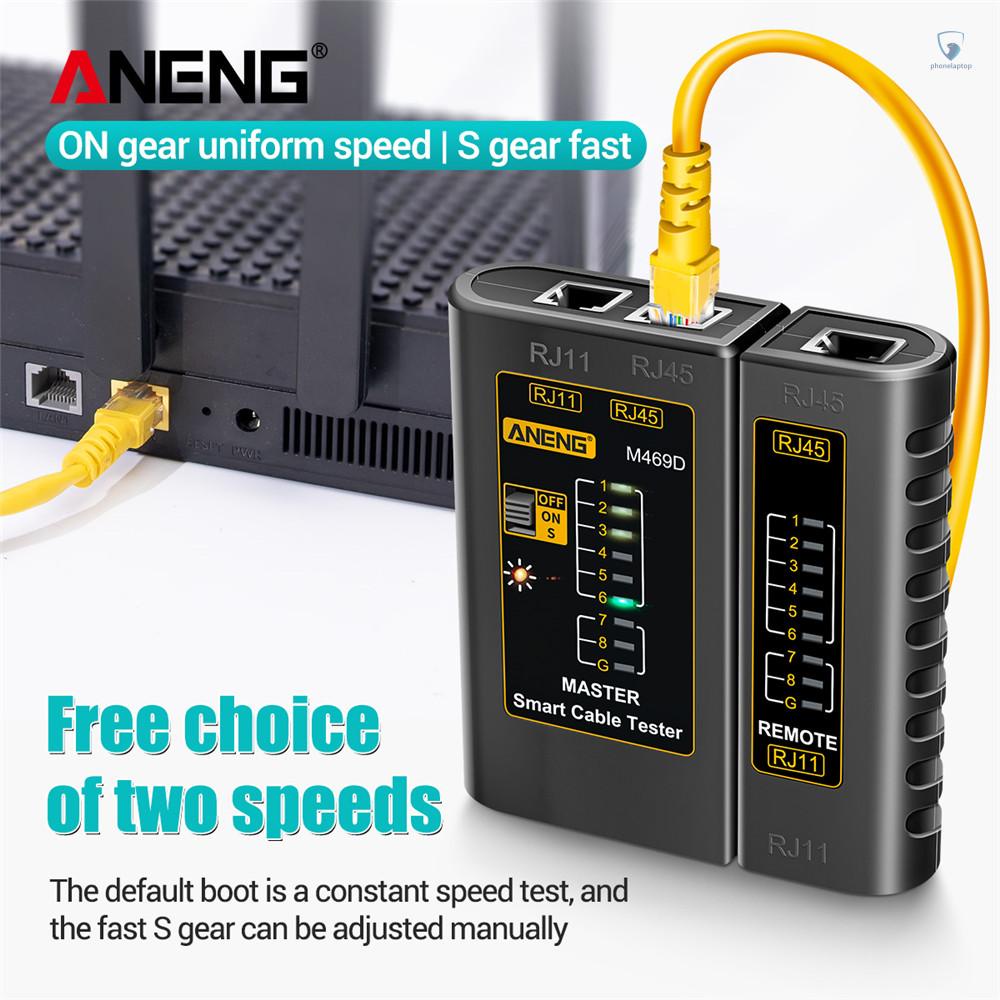 (laptvn) Dụng Cụ Kiểm Tra Cáp Mạng ANENG M469D Cho Dòng Điện Thoại Di Động RJ11 RJ45 Có Đèn LED Chỉ Báo Tắt / Cáp Mạng Bảo Vệ Dài
