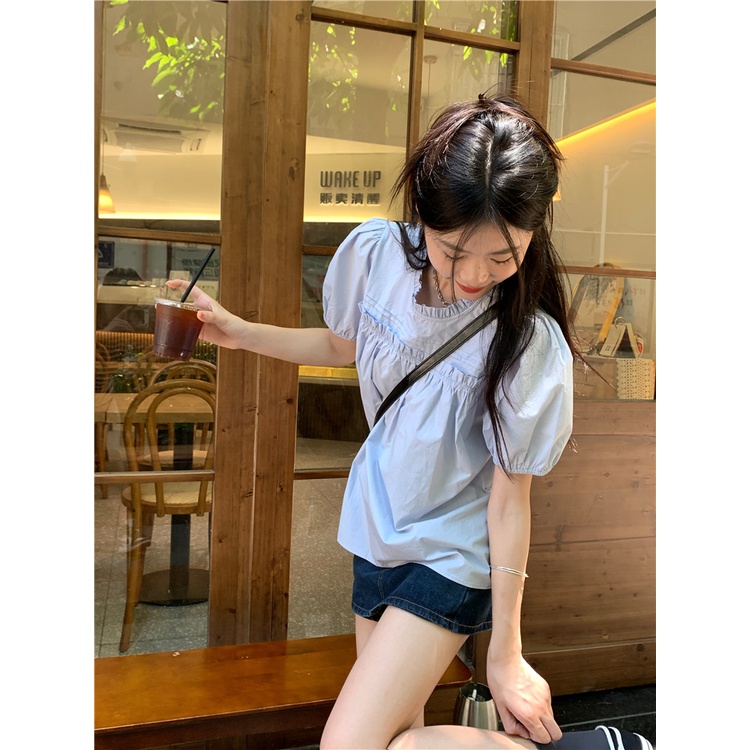 Áo Kiểu Búp Bê Tay Phồng Ngắn Dáng Rộng Thời Trang Mùa Hè Xinh Xắn Cho Nữ