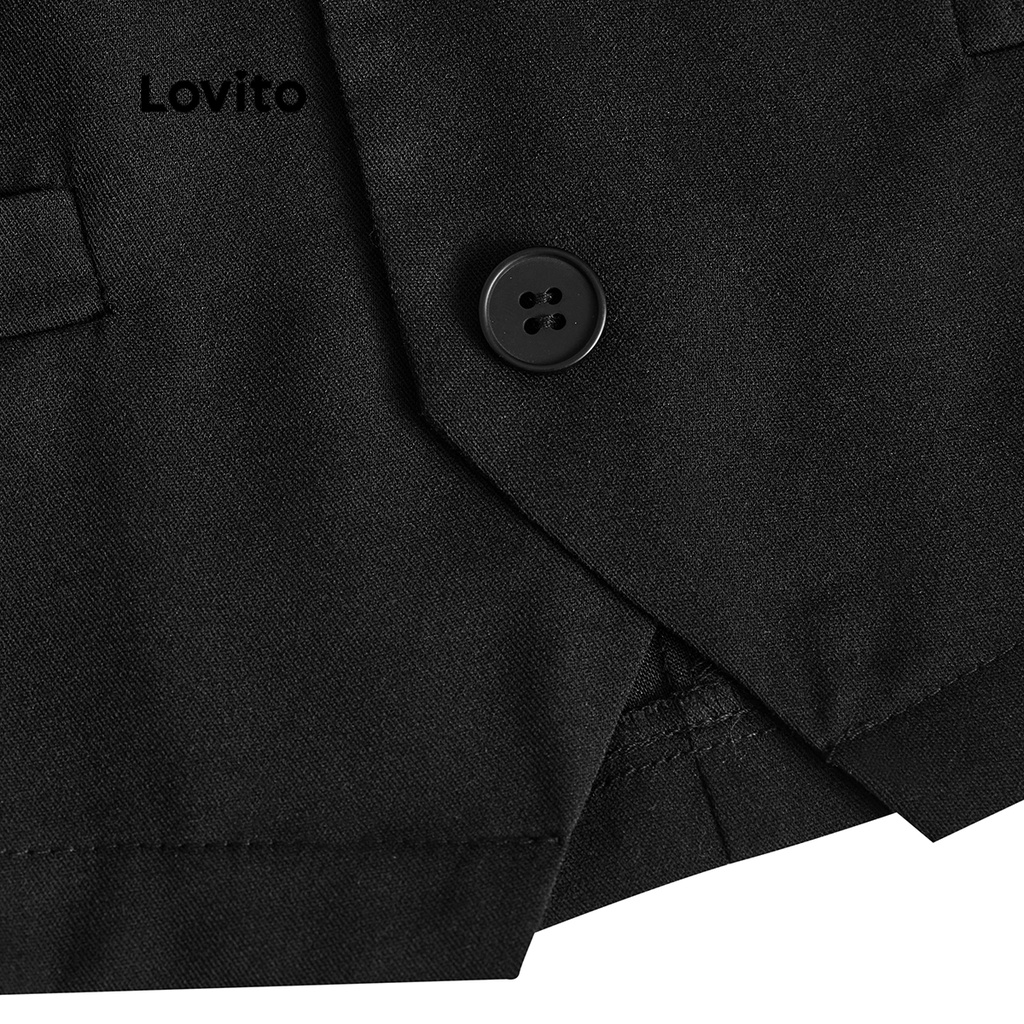Áo Lovito không tay cổ chữ V phối cúc trước màu trơn cơ bản cho nữ L47AD021 (màu đen)