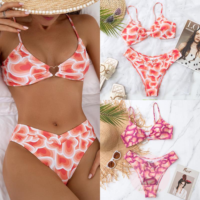 Bộ Đồ Bơi Co Giãn In Họa Tiết Trái Tim Xinh Xắn Dành Cho Nữ