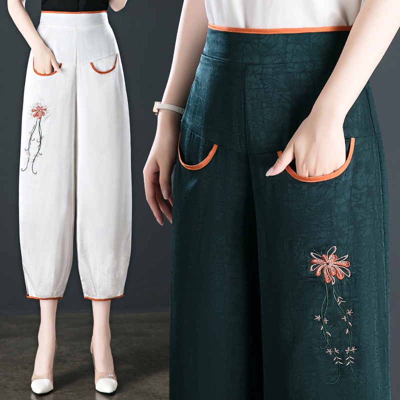 Quần Dài Dáng Rộng Mỏng Màu Trơn Thêu Họa Tiết Thời Trang Mùa Hè Cho Nữ