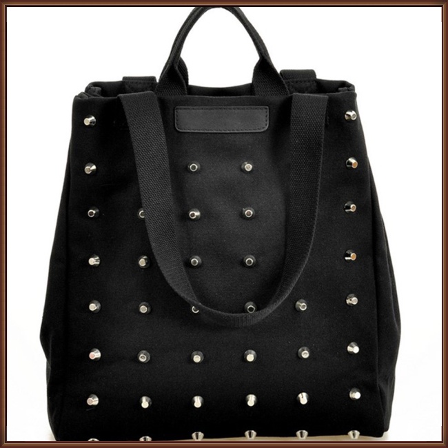 Túi Xách Đeo Vai Vải Bạt Phối Đinh Tán Thời Trang Nữ Cá Tính