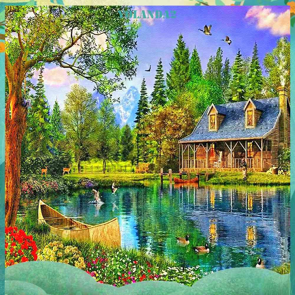 Tranh Đính Đá Kim Cương Toàn Bộ 5D DIY Hình Vẽ Bên Hồ Nước