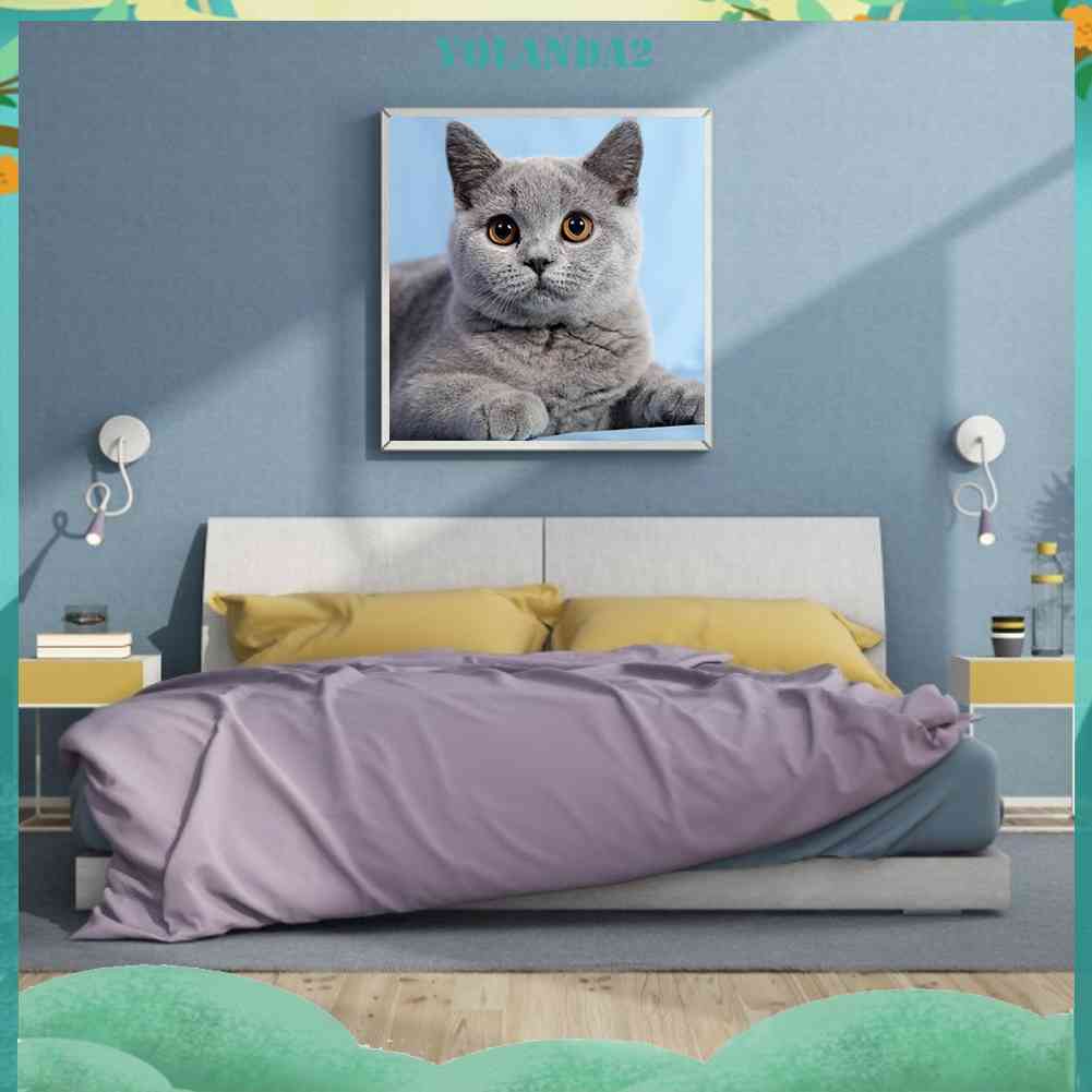 Tranh Đính Đá Kim Cương Toàn Bộ 5D DIY Hình Vẽ Mèo Trang Trí Nhà Cửa