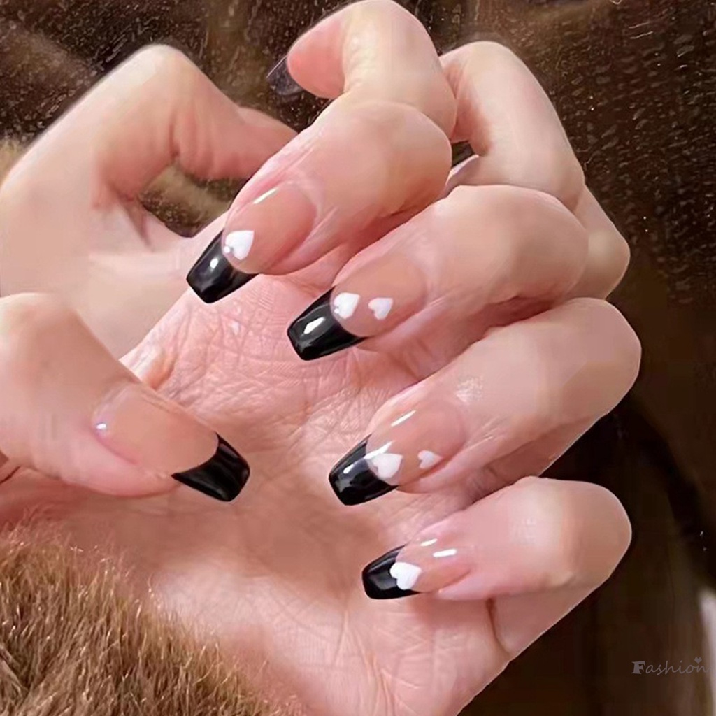 Bộ Móng Tay Giả Dài Màu Hồng / Đen Có Thể Tháo Rời