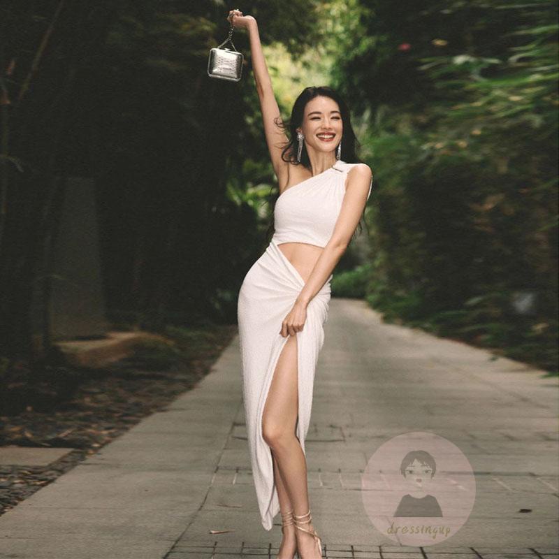 Đầm Dài Không Tay Xẻ Tà Giả Hai Mảnh Màu Sắc Thời Trang Mùa Hè Cho Nữ