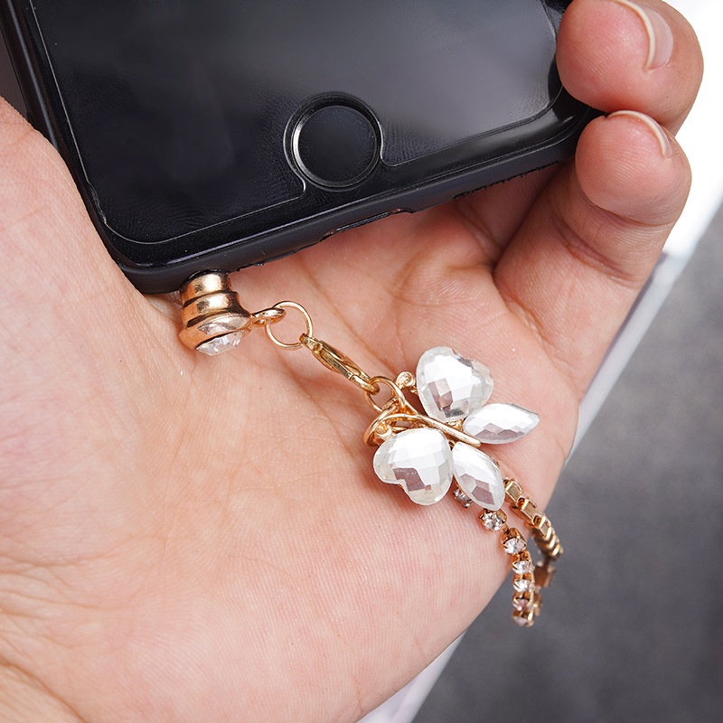 Nút Cắm Chống Bụi Bằng Hợp Kim Hình Bướm Đính Đá Cho Điện Thoại Di Động