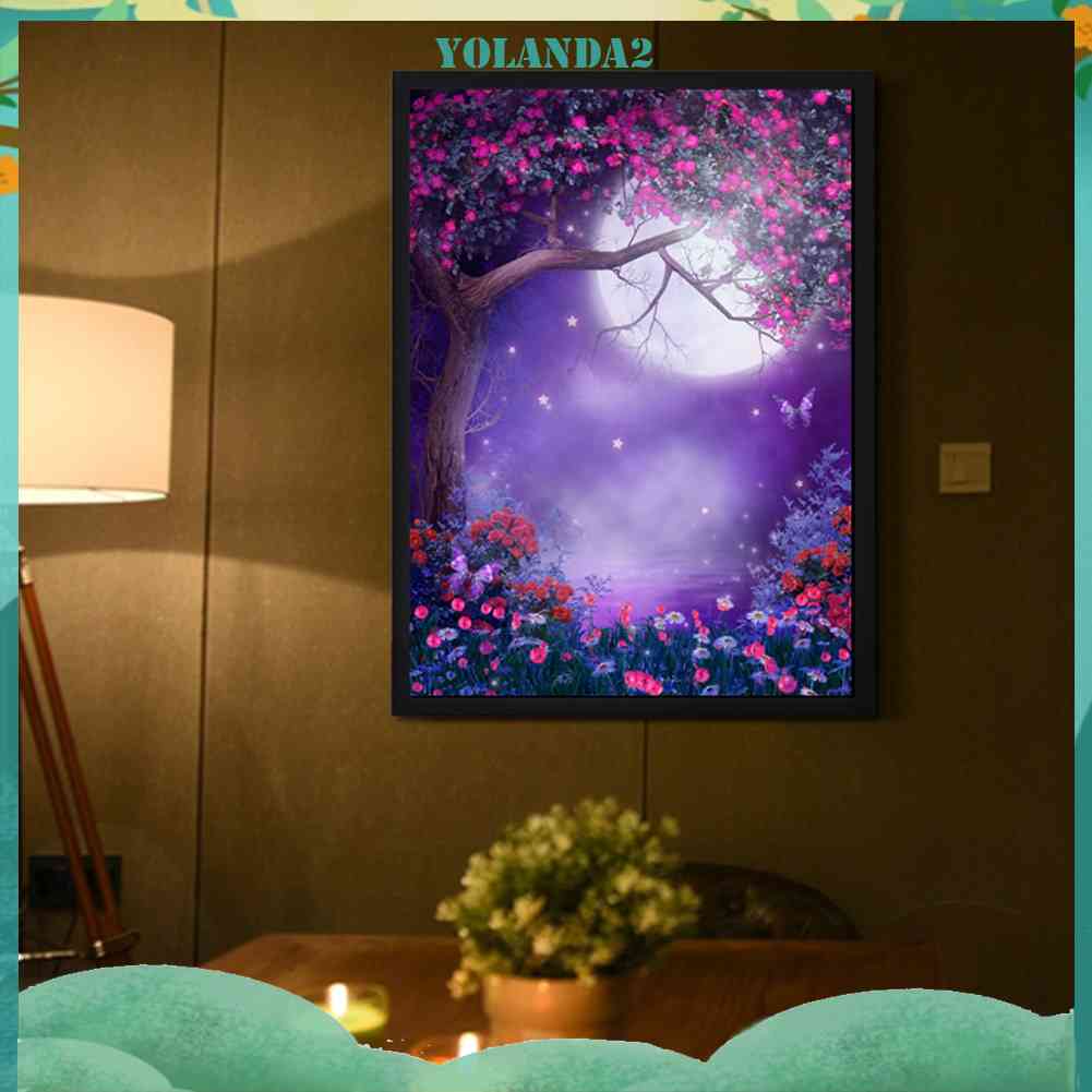 Tranh Đính Đá Kim Cương Toàn Bộ 5D DIY Hình Vẽ Trăng Và Cây