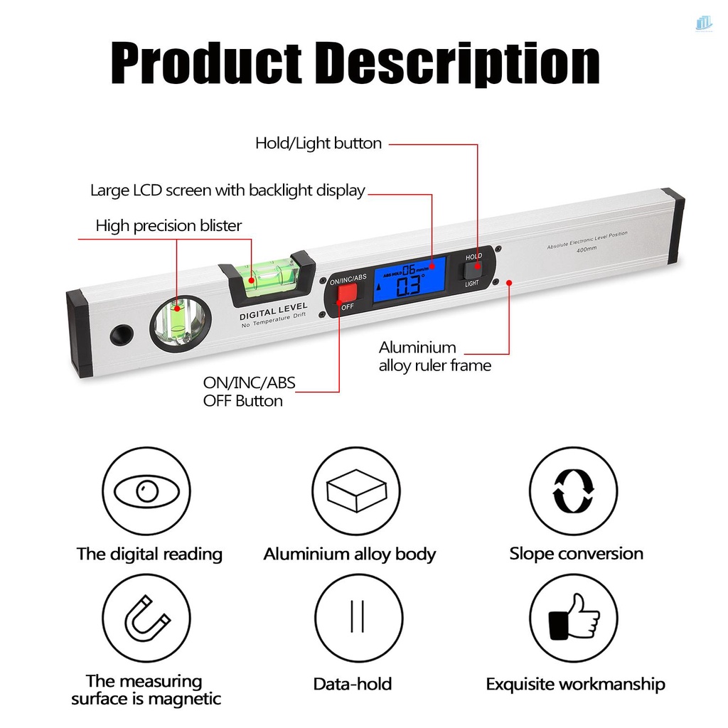 Thước Đo Góc Kỹ Thuật Số 400mm Có Nam Châm Xoay 360 Độ