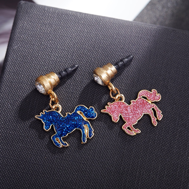 Nút Cắm Chống Bụi Cho Lỗ Cắm Tai Nghe Điện Thoại Di Động Bằng Hợp Kim Hình Kỳ Lân Đính Sequin Chống Bụi diy