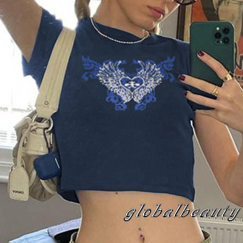 Áo Thun Tay Ngắn Cổ Tròn In Hình Cánh Thiên Thần Và Trái Tim Thời Trang Mùa Hè Cho Nữ