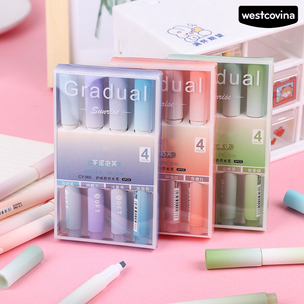 [COD]♪1 Set Bút Lông Mực Đầu Nghiêng Màu Sắc Gradient