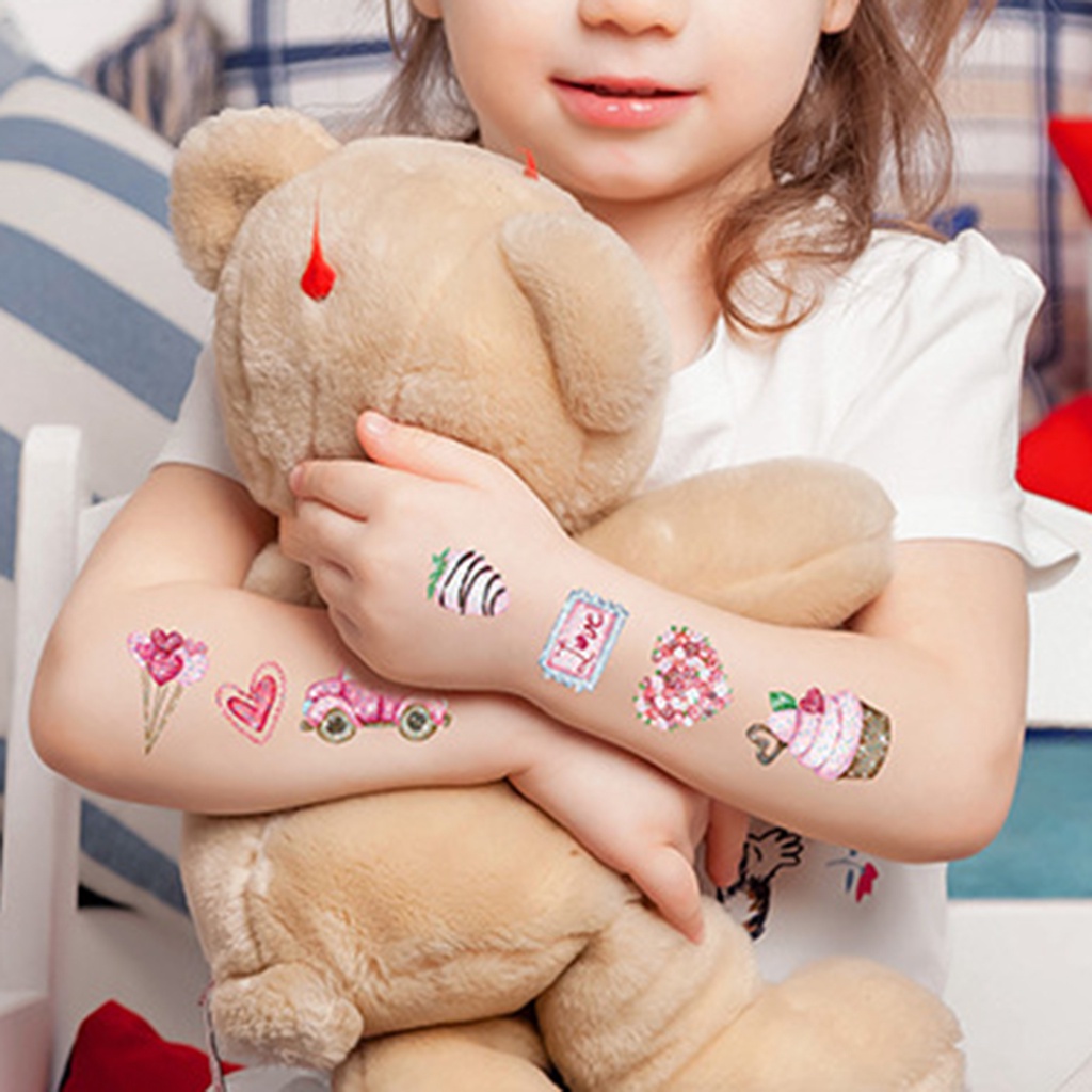 Bộ 10 Miếng Dán Hình Xăm Nhiều Màu Sắc Lấp Lánh Chống Thấm Nước Tự Dính Trang Trí Ngày Valentine Thời Trang