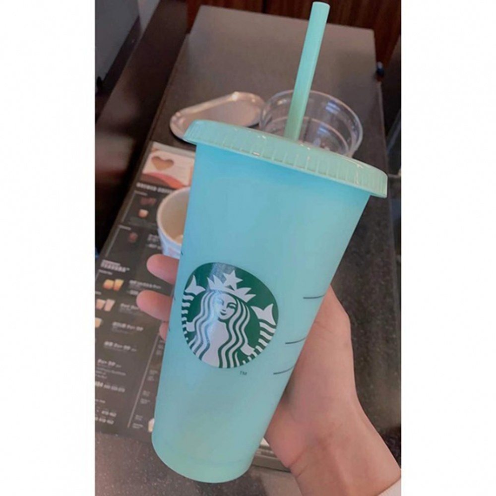 Cốc Uống Nước Starbucks Bằng Nhựa Đổi Màu Theo Nhiệt Độ Có Ống Hút Dung Tích 700ML