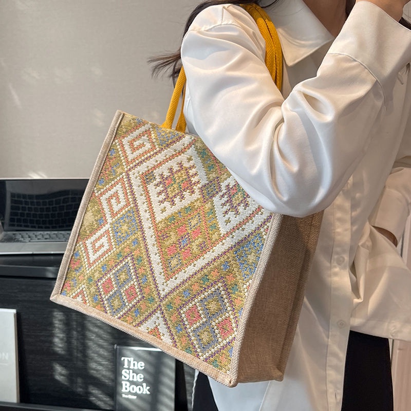 Túi Xách Canvas Sức Chứa Lớn Phong Cách Dân Tộc Thời Trang Cho Nữ