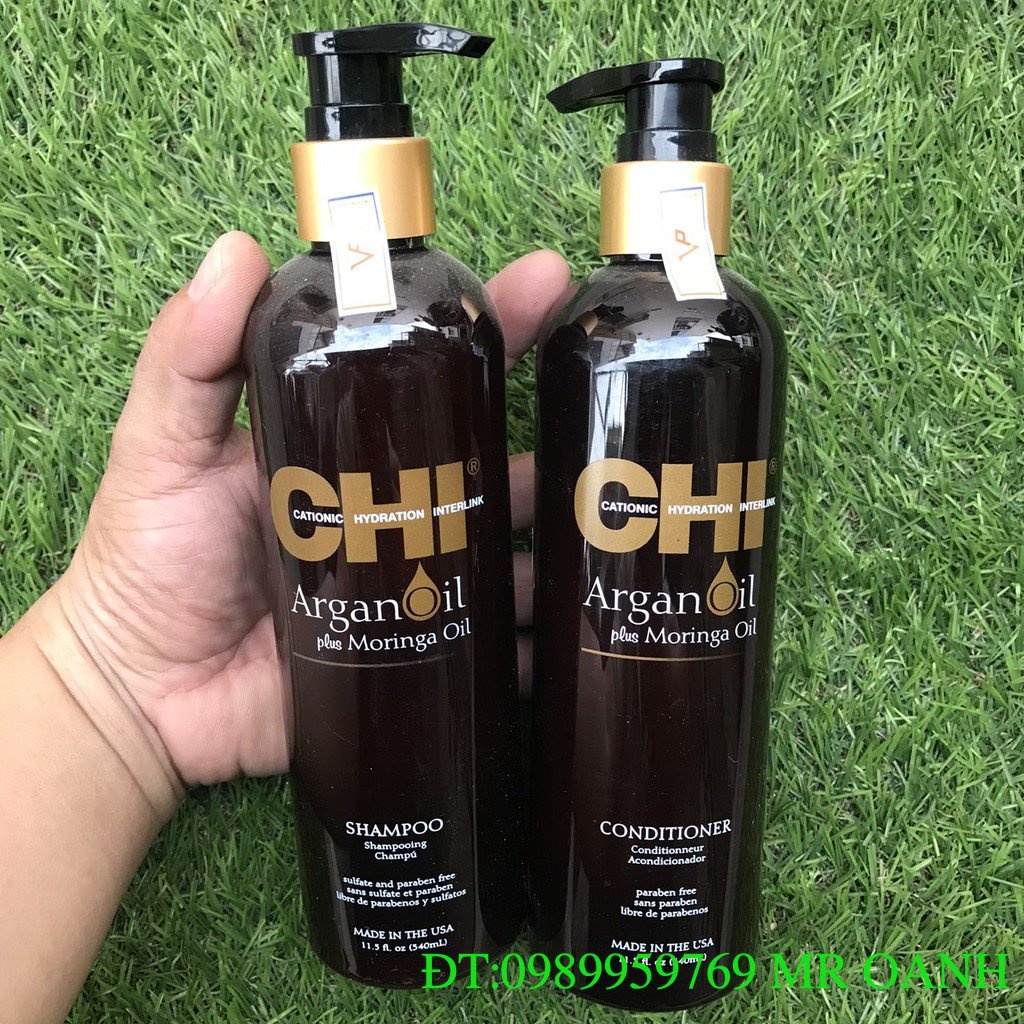 Dầu gội xả CHI Argan Oil Moringa dưỡng ẩm trẻ hóa tóc 340mlx2