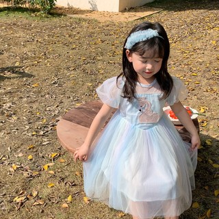 Đầm Công Chúa Ngắn Tay Phối Lưới Hình Thiên Nga Thời Trang Mùa Hè Cho Bé Gái