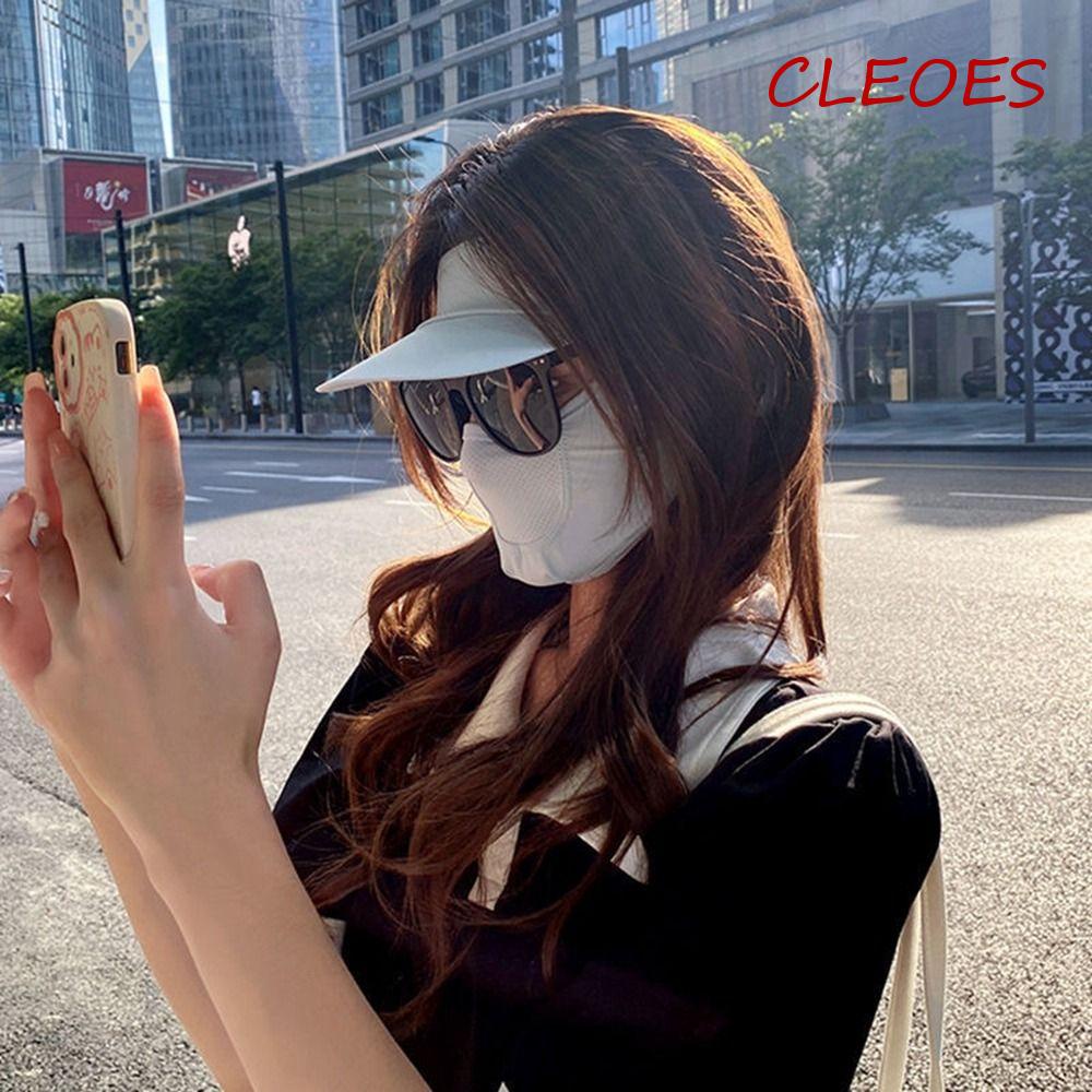 Cleoes Khăn Che Mặt Chống Nắng Bằng Lụa Lạnh Co Giãn Chống Tia UV Kèm Mũ Vành Che Mắt