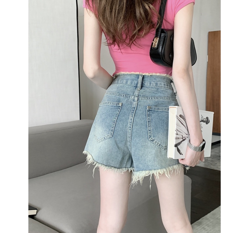 Quần Short Denim Dáng Chữ a Thời  RENJIANVSHENG Trang Mùa Hè Phong Cách Hàn Quốc