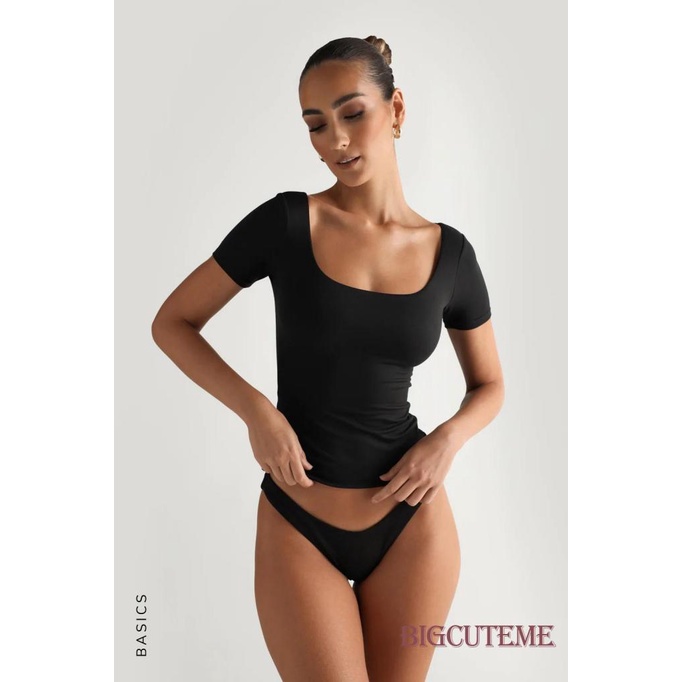 Áo Thun Tay Ngắn Cổ Vuông Màu Sắc Đơn Giản Dành Cho Nữ