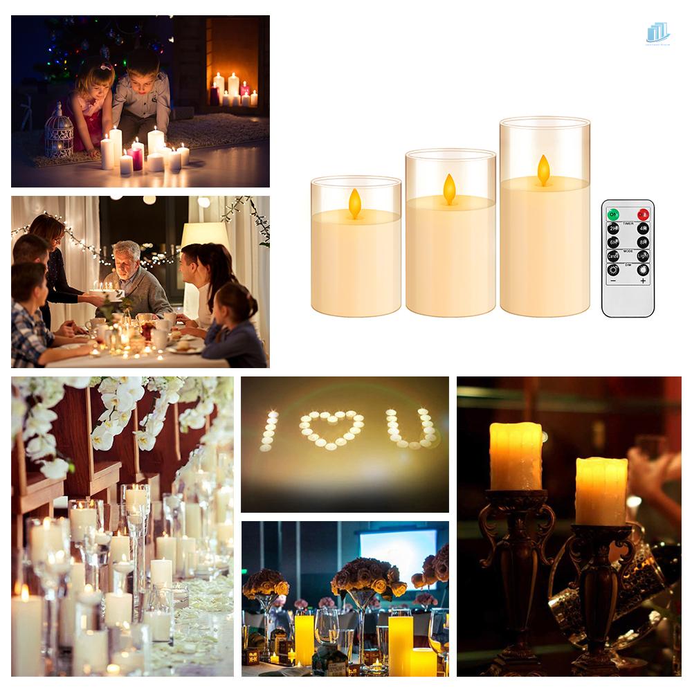 Smartwatchinone Set 3 Đèn LED Hình Nến Không Lửa Điều Khiển Từ Xa Màu Vàng Ấm Áp Có Hẹn Giờ Lấp Lánh Trang Trí Lễ Hội / Tiệc Cưới