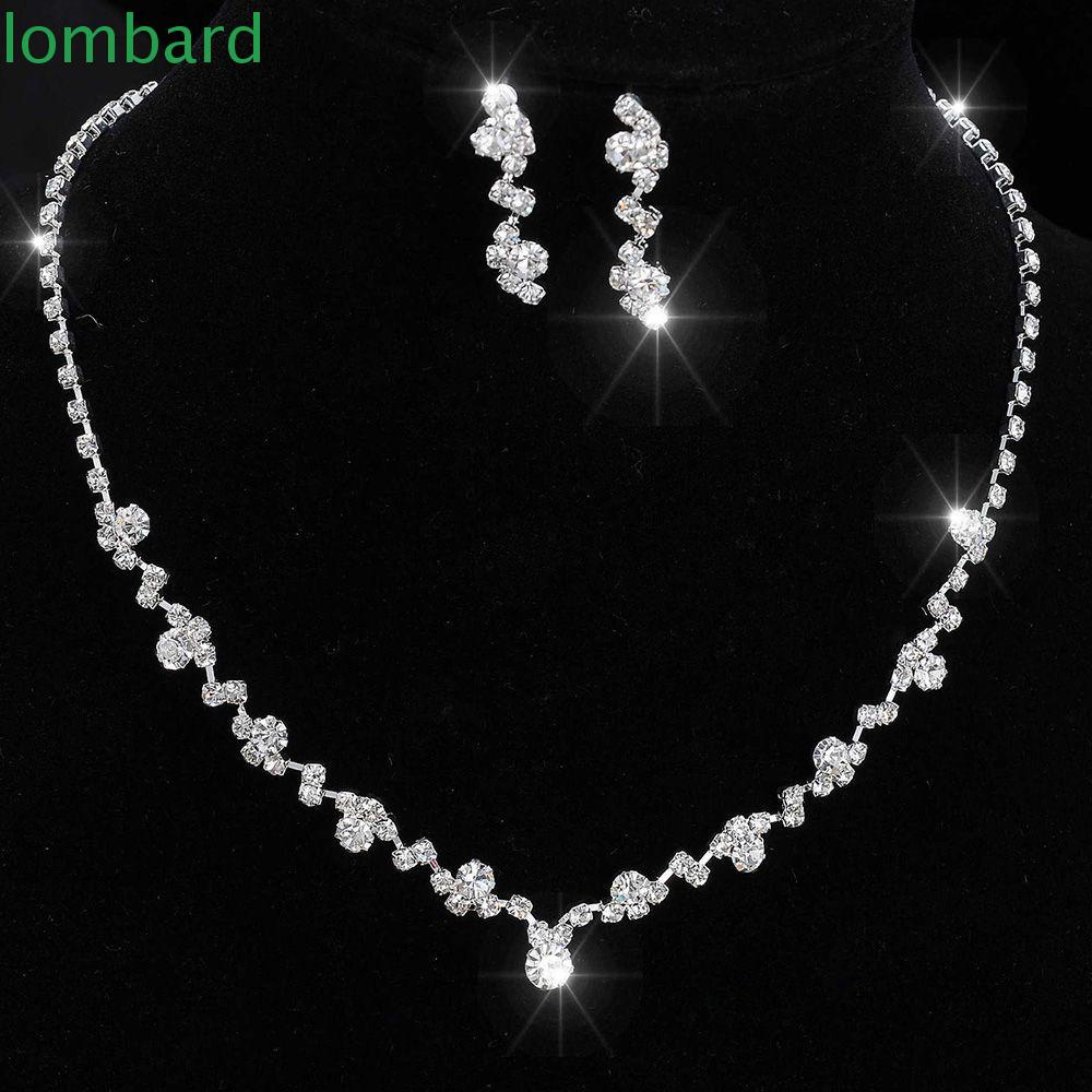 Bộ Vòng cổ + Bông Tai Đính Đá Lấp Lánh|Set Đồ Cô Dâu Thiết Kế Sang Trọng Thanh Lịch