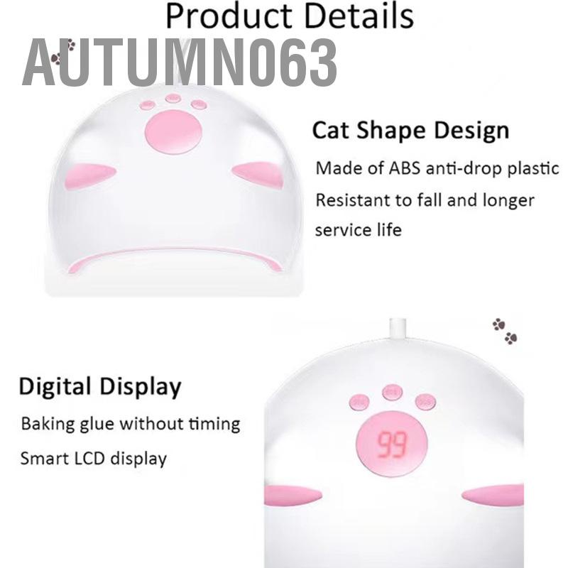 Autumn063 Đèn làm móng với 3 cài đặt hẹn giờ Cảm biến tự động Màn hình LCD Máy sấy tay mèo USB 60W