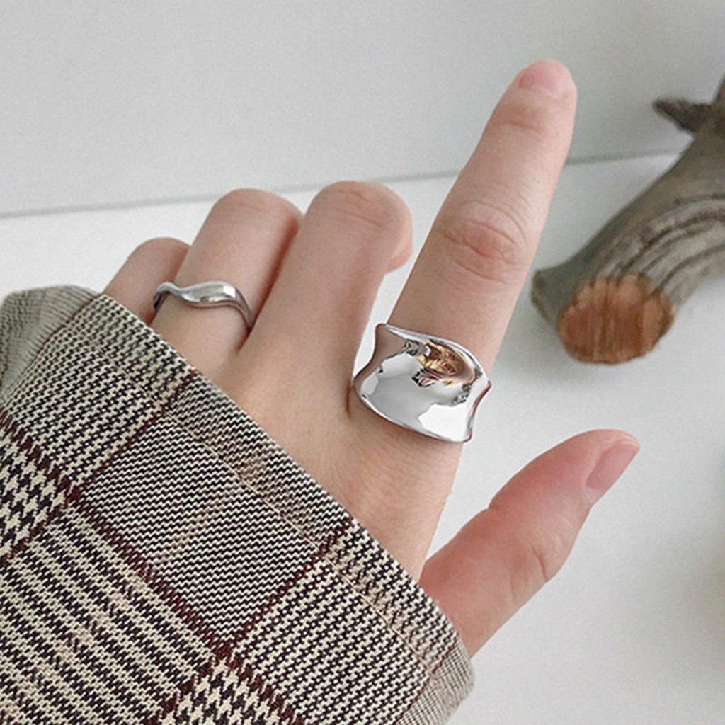 Nhẫn Hở Mặt Lõm Lấp Lánh Phong Cách Punk Hip Hop Thời Trang Cho Nữ