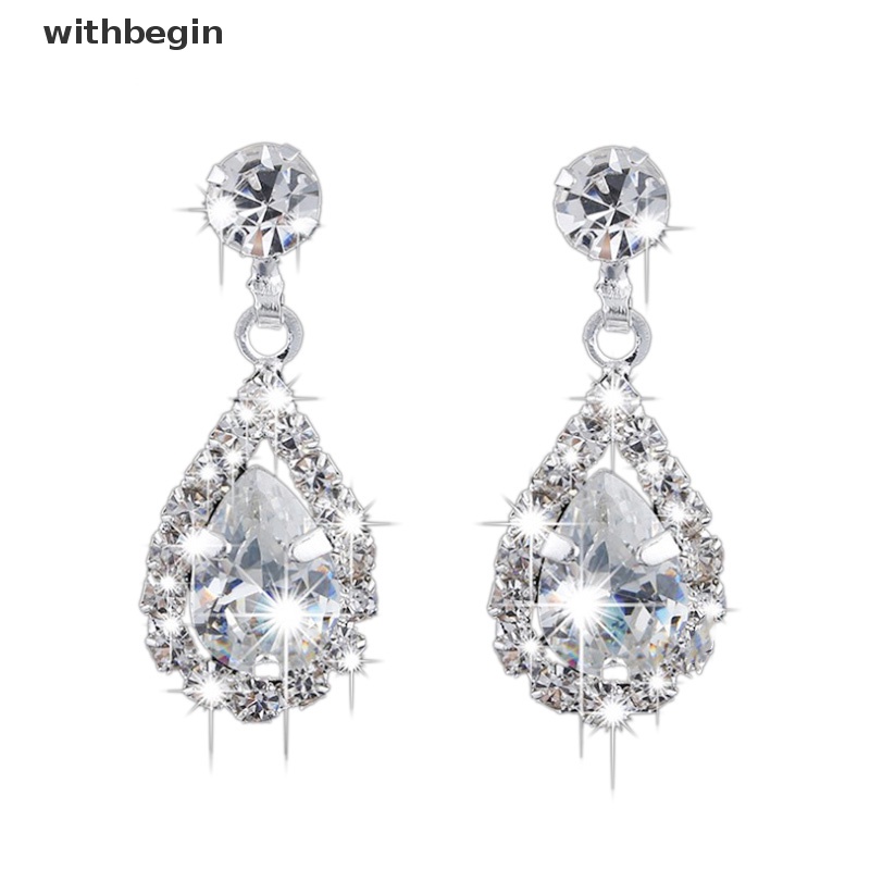 Bộ Vòng cổ + Bông Tai Đính Pha Lê Hình Giọt Nước Màu Bạc Phong Cách Cổ Điển