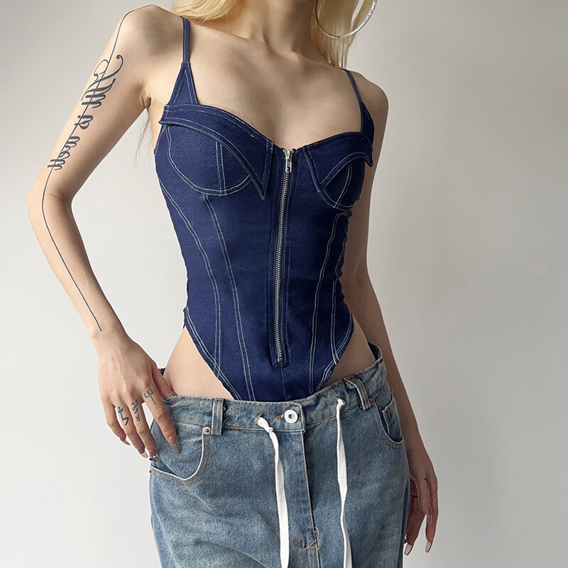 Weird Puss Jumpsuit Denim Không Tay Cổ Chữ V Thời Trang Retro Cho Nữ | BigBuy360 - bigbuy360.vn