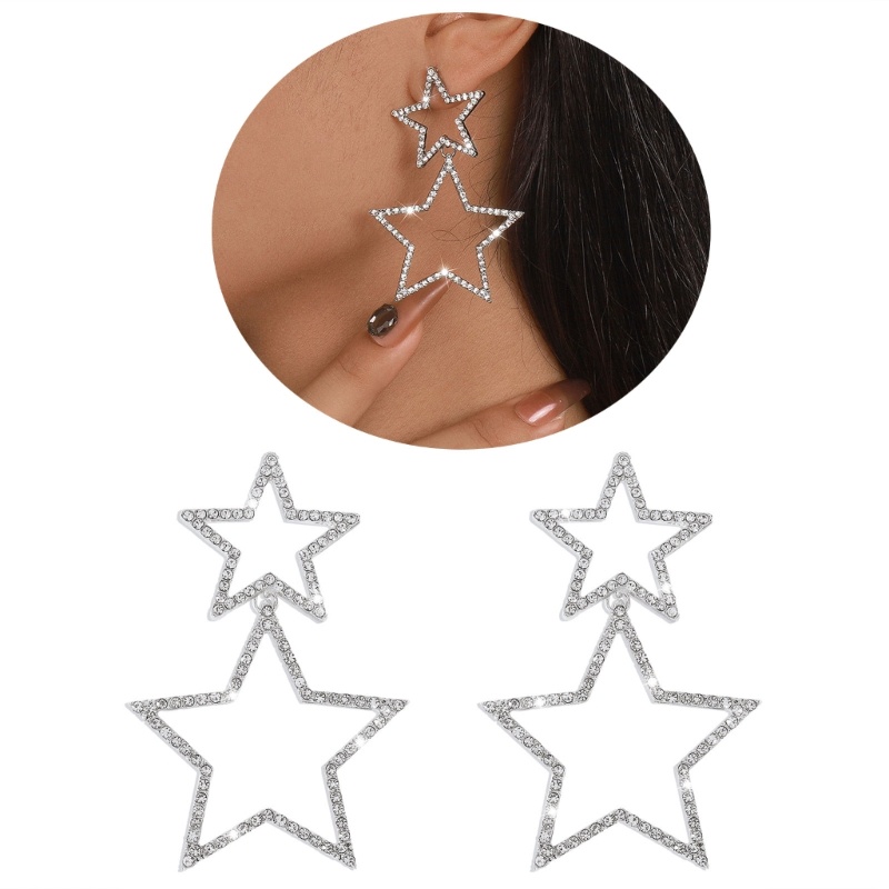 Đôi Bông Tai Hình Ngôi Sao Năm Cánh Đính Đá Thời Trang Cho Nữ