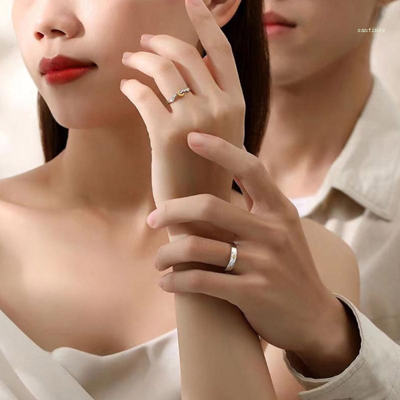 Set 1 / 2 Nhẫn Đeo Tay Kim Loại Mặt Trời / Mặt Trăng Thời Trang Cho Cặp Đôi