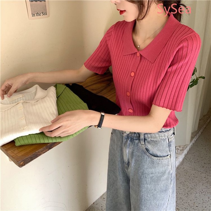 Áo Polo Dệt Kim Thời Trang Mùa Hè Dành Cho Nữ