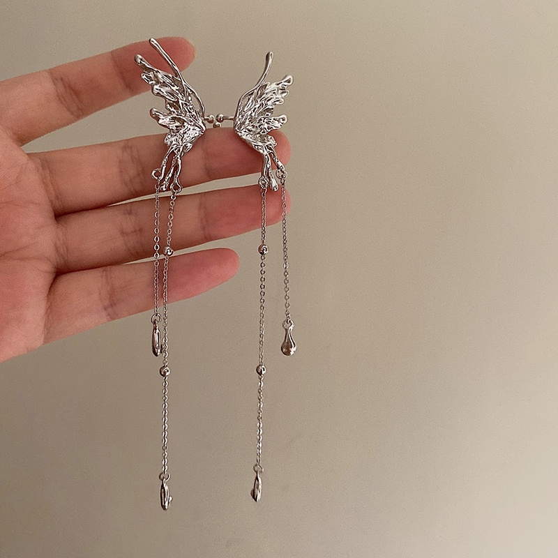 Bông Tai Kim Loại Dạng Kẹp Hình Bướm Kiểu vintage Hàn Quốc Cao Cấp Không Cần Xỏ Lỗ