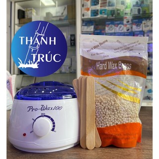 Combo nồi nấu sáp wax lông chuyên dụng pro-wax 100+ 300g sáp hard wax beans + que gỗ nhỏ