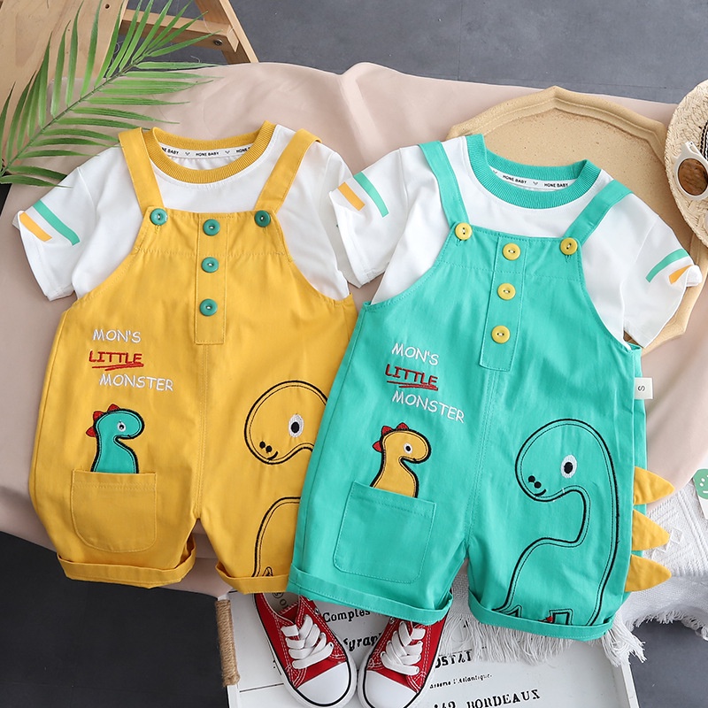 Set Đồ Mùa Hè 2 Món Gồm Áo Thun In Họa Tiết Khủng Long Hoạt Hình + Quần Dài Cho Bé Gái