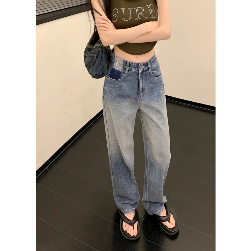 Quần Jean Dài Lưng Cao Dáng Ôm Màu Sắc Gradient Thời Trang Cá Tính Cho Nữ