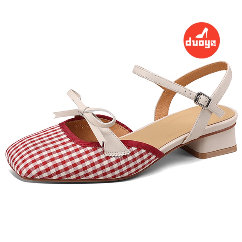 Duoya Tóc Thẳng ~ [Hàng Có Sẵn] Giày Sandal Hở Ngón Gót Dày Hở Ngón Bằng Vải ~ Hàng Có Sẵn Ngọt Ngào Cho Nữ Miễn Phí Vận Chuyển