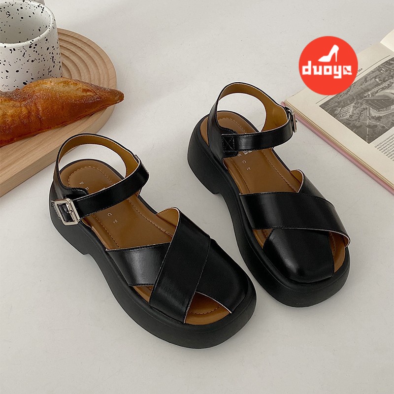Duoya Tóc Thẳng ~ [Hàng Có Sẵn] Giày Sandal Đế Dày Đế Thô Dễ Phối Đồ Cho Nữ Bán Chạy
