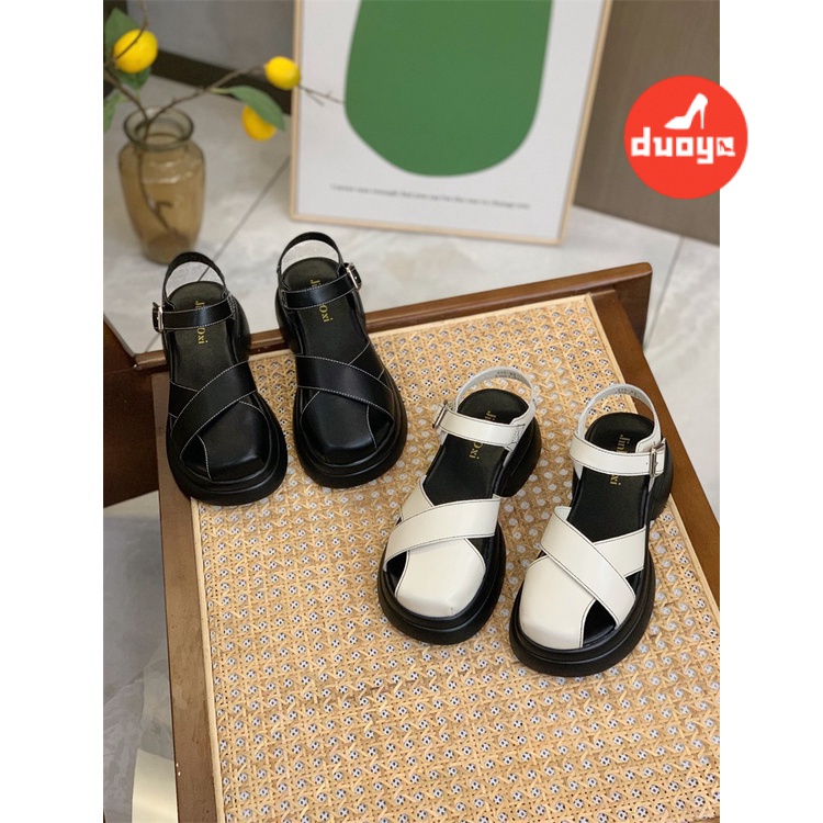 Duoya Tóc Thẳng ~ [Hàng Có Sẵn] Giày Sandal Đế Xuồng Dày Dặn Có Khóa Cài Phẳng Dễ Phối Đồ Cho Nữ Miễn Phí Vận Chuyển