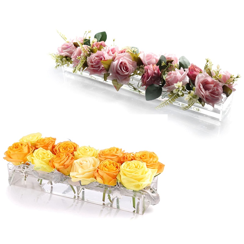 Lọ Hoa Hình Chữ Nhật Bằng Acrylic Trong Suốt Để Bàn Trang Trí Tiệc Cưới