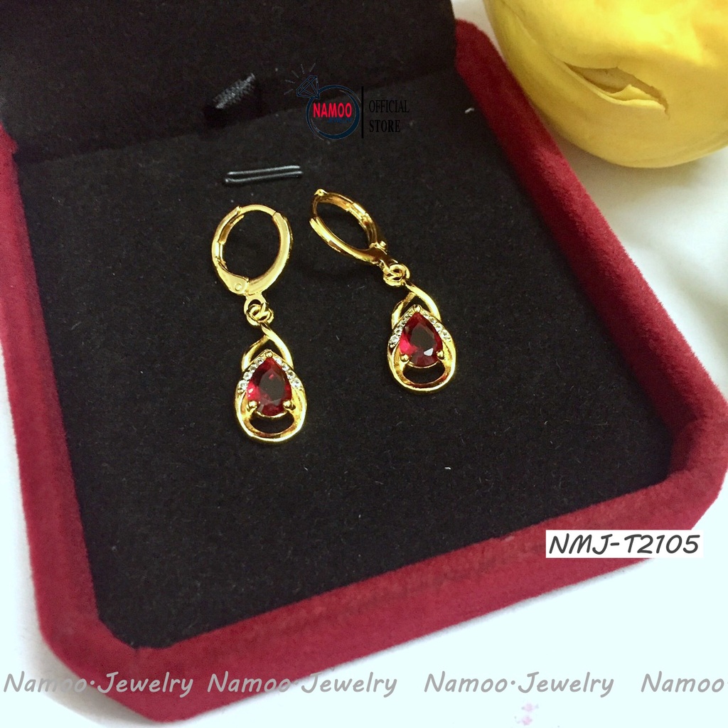 Khuyên Tai Đính Đá Đỏ T2105 Nhỏ Xinh Cho Nữ