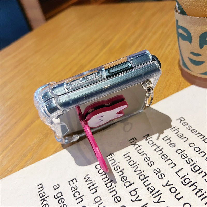 Ốp Điện Thoại Nắp Gập Tráng Gương + Giá Đỡ Hình Thỏ & Dây Đeo Cho Samsung Galaxy Z Flip 3 5G Z Flip 4 Z Flip3 ZFlip3 ZFlip 3 Z Flip4 ZFlip 4