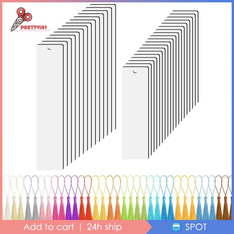 [Prettyia1] Thẻ Đánh Dấu Trang Sách Màu Trắng Kèm Tua Rua DIY