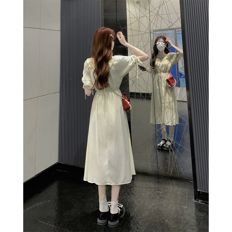 Đầm MIDI Mùa Hè Ôm Eo Một Bên Vai Diềm Xếp Nếp Tay Lửng Cho Nữ