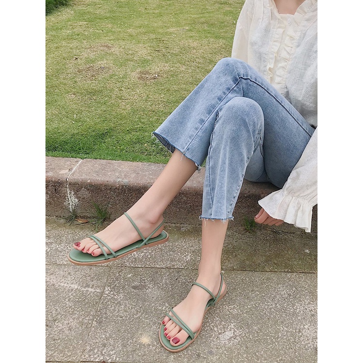 Duoya Dép Sandal Hai Lớp Đế Phẳng Phong Cách Roman Hàn Quốc Đơn Giản Thích Hợp Đi Biển