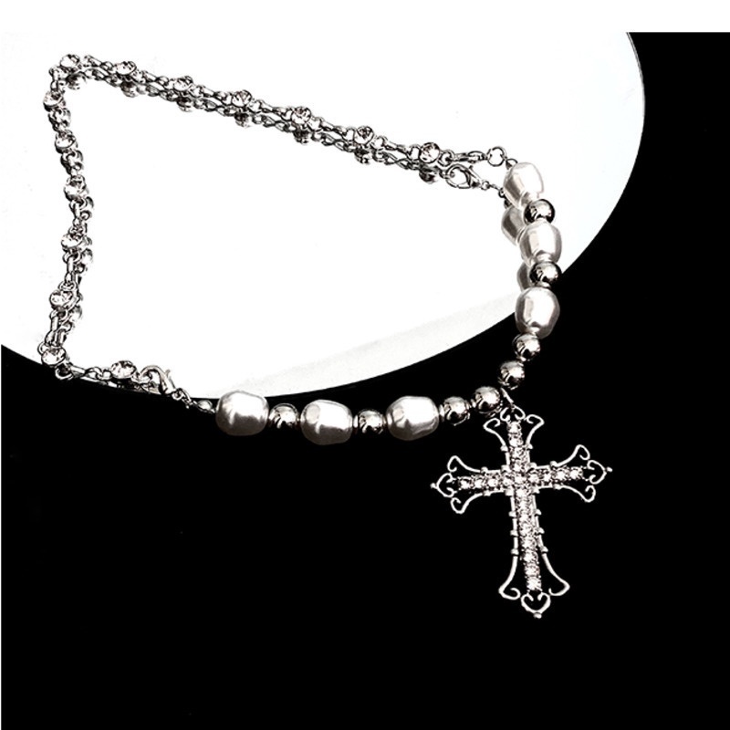 Vòng cổ Chuỗi Ngọc Trai Mặt Thánh Giá Phong Cách Hip Hop Thời Trang Cho Nam Và Nữ